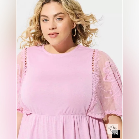 TORRID NWT  2X Knit Crew Neck Lace Dolman Sleeves Babydoll Top. - Picture 5 of 5